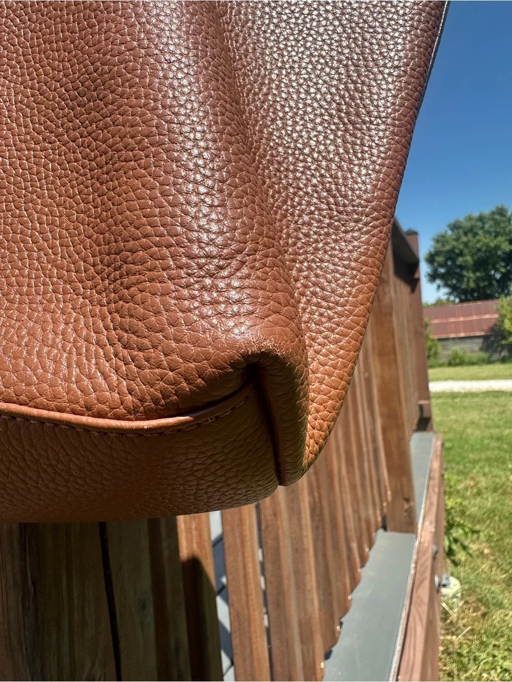 Genuine Pebbled Leather Slouchy Shoulder Bag Tote - Cognac Saddle Brown